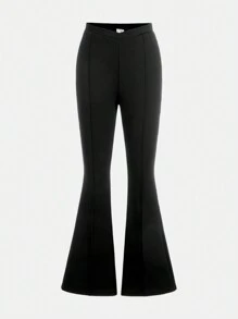 SHEIN Girlism Tween Girl Fashionable Solid Color Knitted Flared Pants For Street Outfit - Black - View 1