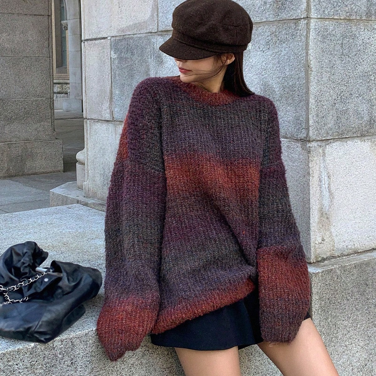Women's Loose Casual Ombre Drop Shoulder Knit Sweater For Spring And Autumn,Long Sleeve Tops,Fall Women Clothes School