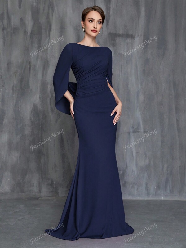 Women' Draped Back Mermaid Hem Formal Mother Of The Bride Dress Elegant Dress
