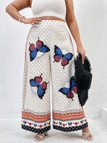 SHEIN VCAY Của phụ nữ Kích thước lớn In bướm Quần ống rộng - Nhiều màu - Xem 1