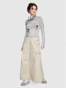 ROMWE Grunge Punk Thời gian rảnh rỗi Gợi cảm Thiết kế rỗng Đau khổ 2 trong1 Chặt Co giãn Của phụ nữ Áo len - Xám - Xem 4