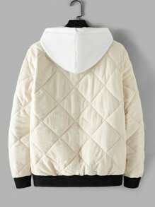 SHEIN Cottnline Men's Zipper Closure Stand Collar Baseball Collar Padded Jacket - Beige - View 2