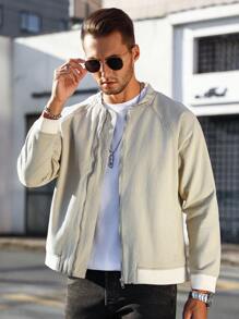 Manfinity Homme Loose Men's Vintage Denim Jacket With Baseball Collar And Raglan Sleeves - Khaki - View 8