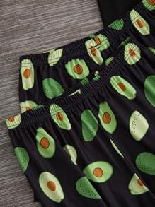 女士酪梨印花短袖上衣和短褲/長褲睡衣套裝