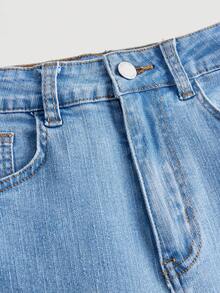 SHEIN Teen Girl Casual & Fashionable Distressed Light Washed Blue Stretchy Comfortable Flared Jeans - Medium Wash - View 4
