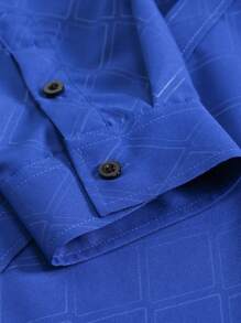 Manfinity Mode 男士长袖衬衫，男士正装衬衫，修身正装衬衫，秋季款 - 寶藍色 - 查看 6