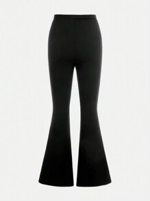 SHEIN Girlism Tween Girl Fashionable Solid Color Knitted Flared Pants For Street Outfit - Black - View 2