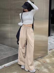 DAZY Pantalones Largos Estampados Con Patrón De Cintura Con Cordón Para Mujer - Beis - Ver 4