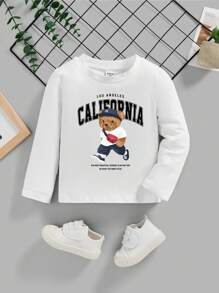 男童休閒卡通圖案長袖圓領上衣,適合秋季穿著 - 白色 - 查看 1
