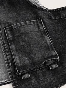 ROMWE PUNK Plus Pocket Patched Denim Vest Top Without Tee - Black - View 3