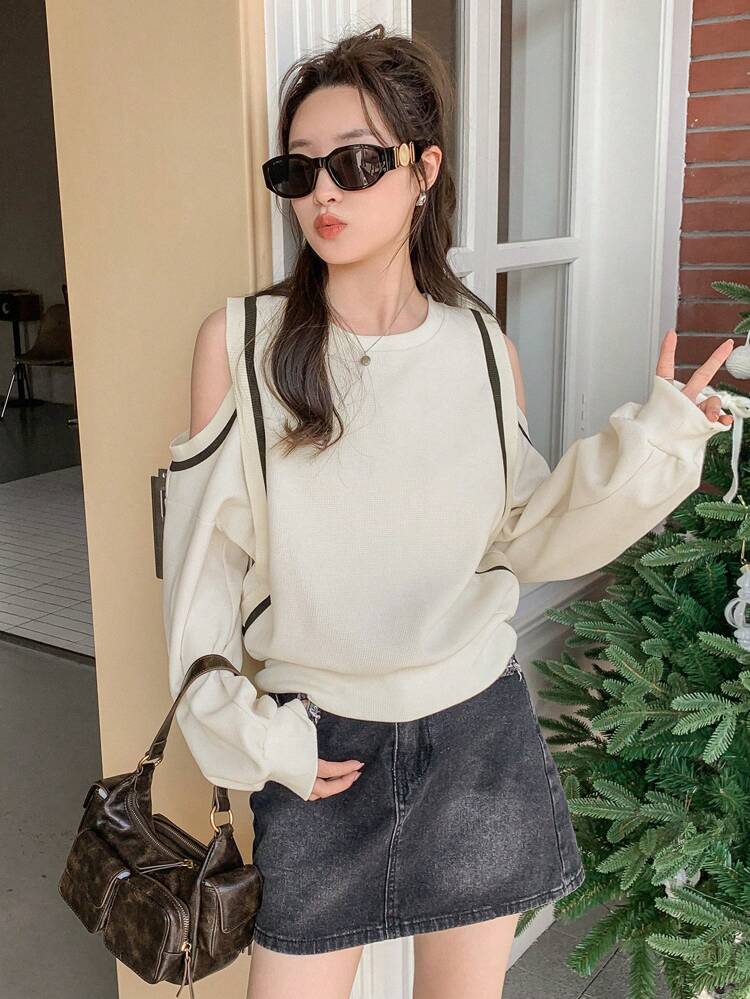 Women's Open Shoulder Long Sleeve Sweatshirt,Long Sleeve Tops,Fall Clothes,Back To School Clothes