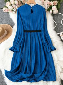 SHEIN Clasi 大尺碼荷葉袖連身裙(不含腰帶) - 藍色 - 查看 2