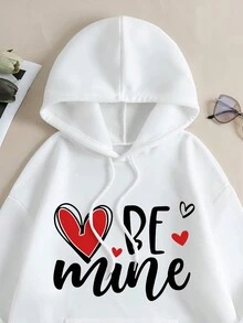 SHEIN EZwear 女性字母印花連帽運動衫 - 白色 - 查看 4