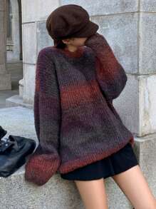 DAZY Gradient Round Neck Loose Fit Sweater With Drop Shoulder - Rusty Rose - View 3
