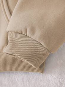 SHEIN EZwear Áo nỉ có mũ Với Mẫu , Giải trí Phong cách - Màu Khaki - Xem 5