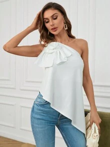 Aveloria 3D Blumen Asymmetrischer Saum One-Shoulder Top