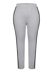 Plus Size Lace Patchwork Elastic Waist Leggings - Light Grey - View 4