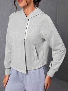 Menodora SHEIN Sport Menodora SHEIN Sport Solid Color Hooded Sports Jacket - Light Grey - View 5