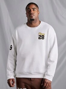 Manfinity Homme Men's Plus Size Letter Printed Drop Shoulder Sweatshirt - White - View 4