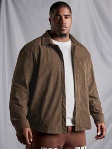 Manfinity Homme Men's Plus Size Front Pocket Shacket - Brown - View 1