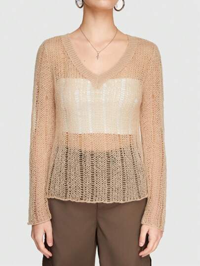 Grunge Punk Pull Moulant Creux À Col En V Pour Femmes