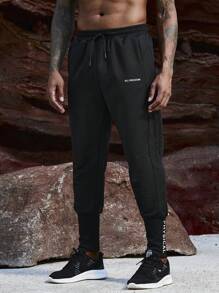 Manfinity Sport Corelite Men's Letter Printed Drawstring Waist Sports Pants Sweat Pants - Black - View 3