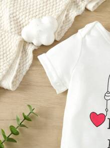 嬰兒男童白色圓領印花連身衣 - 白色 - 查看 3