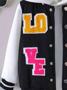 SHEIN Cô Gái Trẻ 1 Miếng Nút Lên Áo khoác bóng chày Với In thư - Nhiều màu - Xem 6