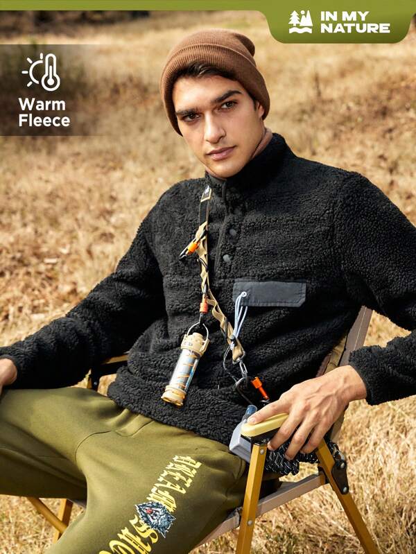 In My Nature Men Half Button Teddy Outdoor Fleece Jacket