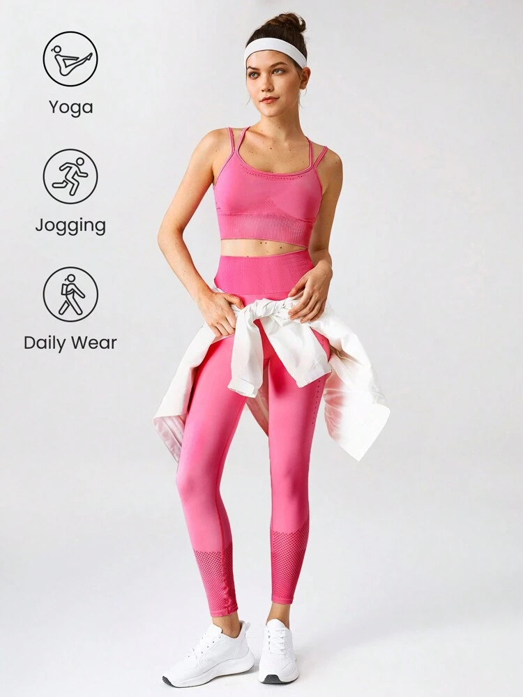 Seamless Jacquard Mesh Sports Bra Soft Moisture Wicking