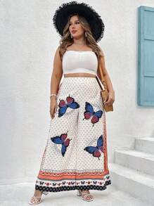 SHEIN VCAY Của phụ nữ Kích thước lớn In bướm Quần ống rộng - Nhiều màu - Xem 3