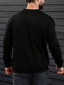 Manfinity Nam Áo nỉ Với In thư Và Mặt trước Túi - màu đen - Xem 2