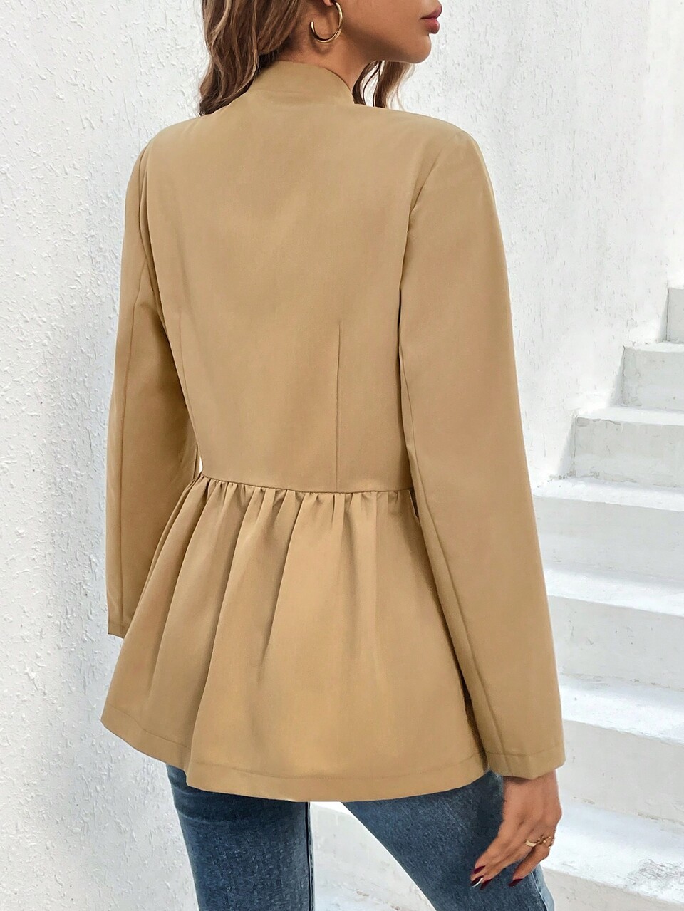 Solid Color Single-breasted Waist-cinched Jacket