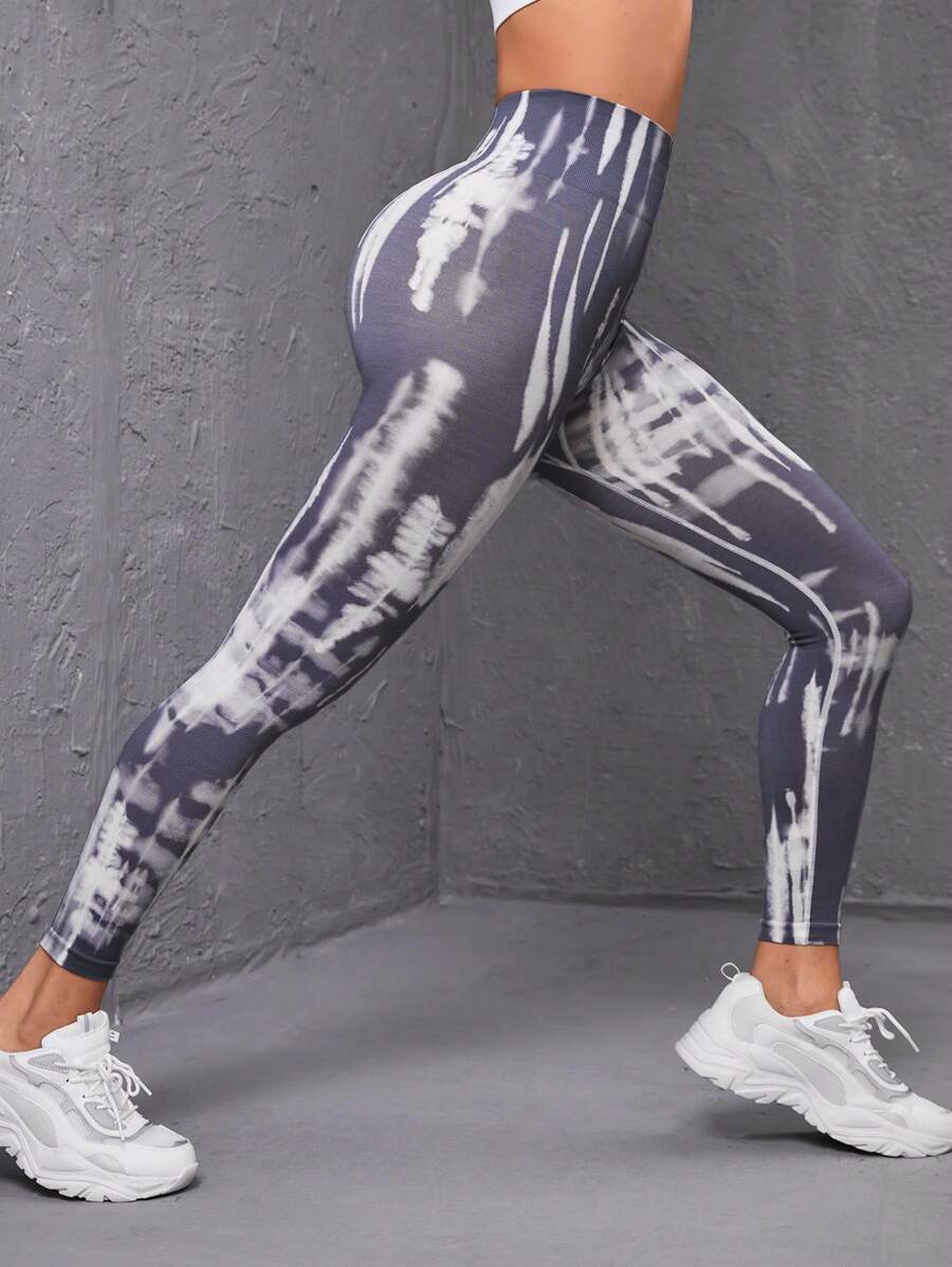 Gameset SHEIN Sport Leggings Deportivos De Talle Alto Teñidos En Tie-dye - Multicolor - Ver 1