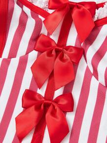 SHEIN MOD Striped Pattern Bowknot Design Cami Top Without Shirt - Red - View 3