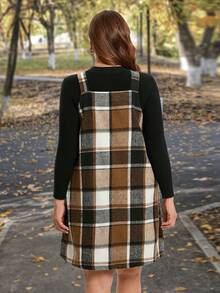 SHEIN LUNE 大尺碼格子拼色連身裙 - 彩色 - 查看 3