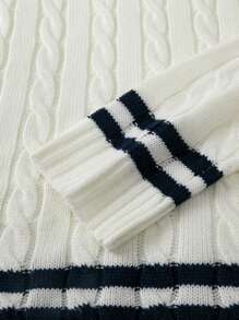 Men's Color Block Striped Sweater - White - View 4
