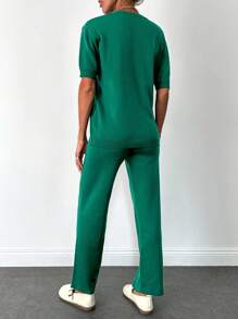 EURMUSE Solid Knit Top & Knit Pants - Dark Green - View 2