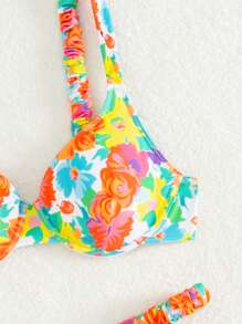 Swim Mod Summer Beach Random Floral Print Underwire Bikini Set Carnival - Multicolor - View 6