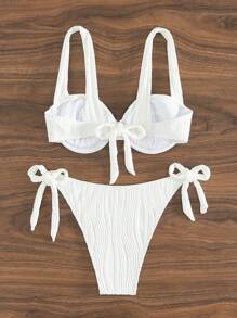 SHEIN Swim Summer Beach White Bikini Set With Underwire Music Festival - White - View 4