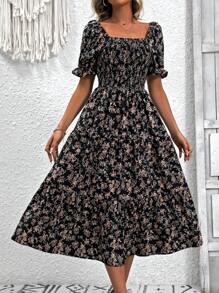 Breezaya Women's Floral Shirred Dress - Black - View 4