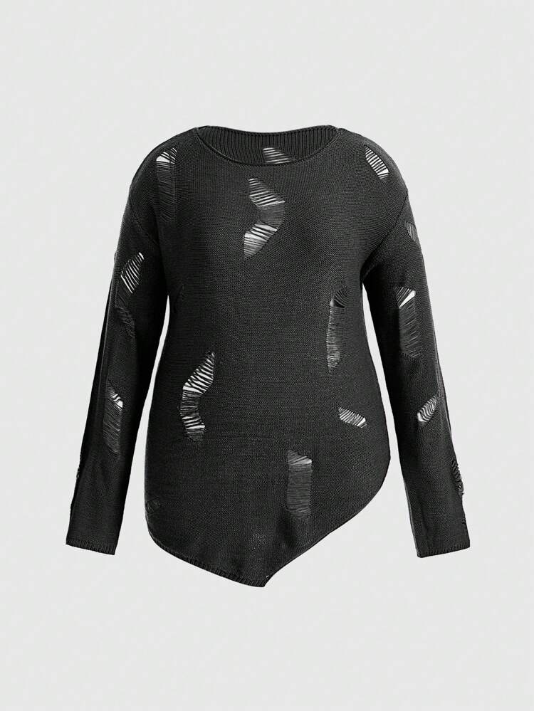 Plus 1pc Ripped Drop Shoulder Sweater