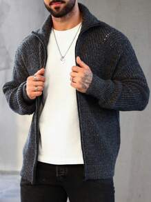 Manfinity Homme Herr Enfärgad Dragkedja Koftor - Mörkgrå - Visa 7