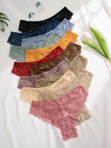 12入組女士實色蕾絲三角褲內衣褲 - 彩色 - 查看 3