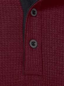 Manfinity Homme Camiseta de manga raglán con botones a la mitad, otoño - Burdeos - Ver 5