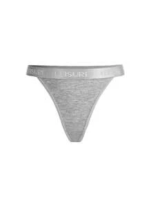 Braguitas De Tanga De Canalé Con Detalle De Letras Y Cinta Jacquard Para Mujer - Gris - Ver 1