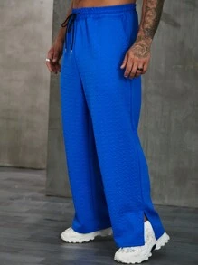 Manfinity Hypemode Pantalones De Chándal De Talla Grande Para Hombres Con Piernas Anchas Y Dobladillo Dividido - Azul - Ver 4