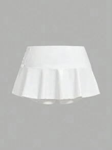 ROMWE PUNK 純色搭扣細節半身裙 - 白色 - 查看 2