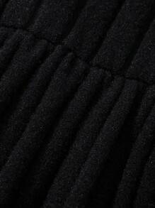 Teen Girl Contrast Mesh A-line Dress - Black - View 3