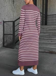 SHEIN Cottnline Striped Long Sleeve Round Neck Sweater Dress - Dusty Pink - View 2